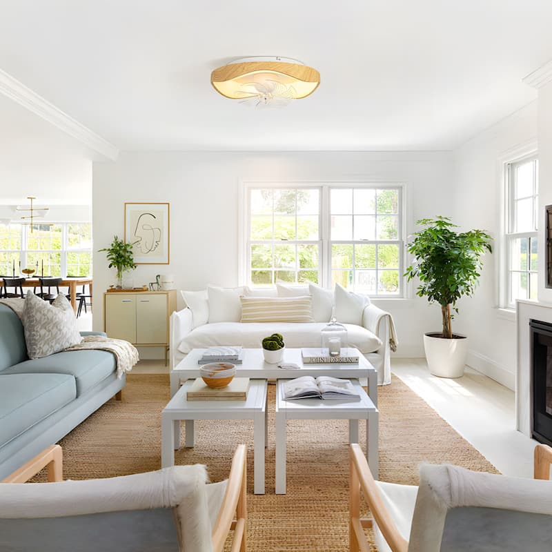 20.5" Modern Farmhouse Wood Ring Flush Mount LED Fandelier with Remote