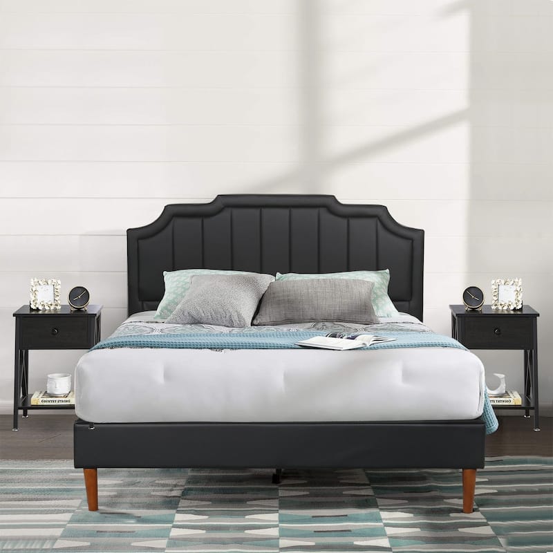 Taomika 3-Pieces Faux Leather Upholstered Platform Bed and Nightstands Sets