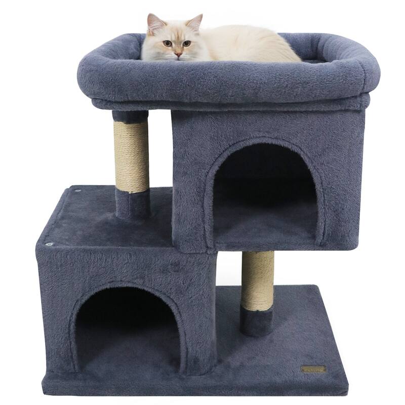 Gymax 25.5'' Cat Tree w/2 Large Condo Padded Top Perch Sisal