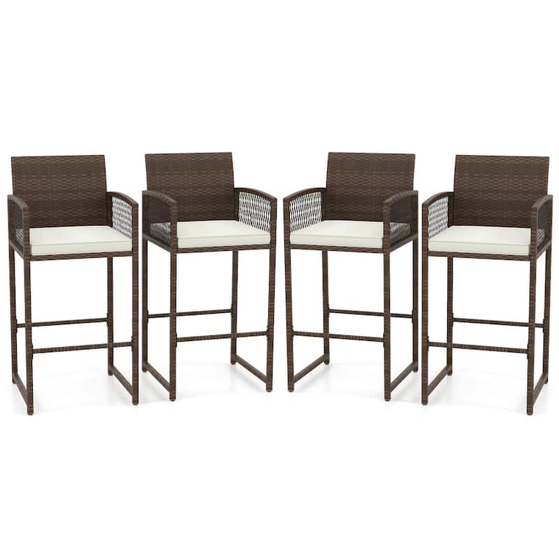 Set of 2/4Outdoor PE Wicker Bar Stools Set Patio Bar Height Chairs - 4 pcs