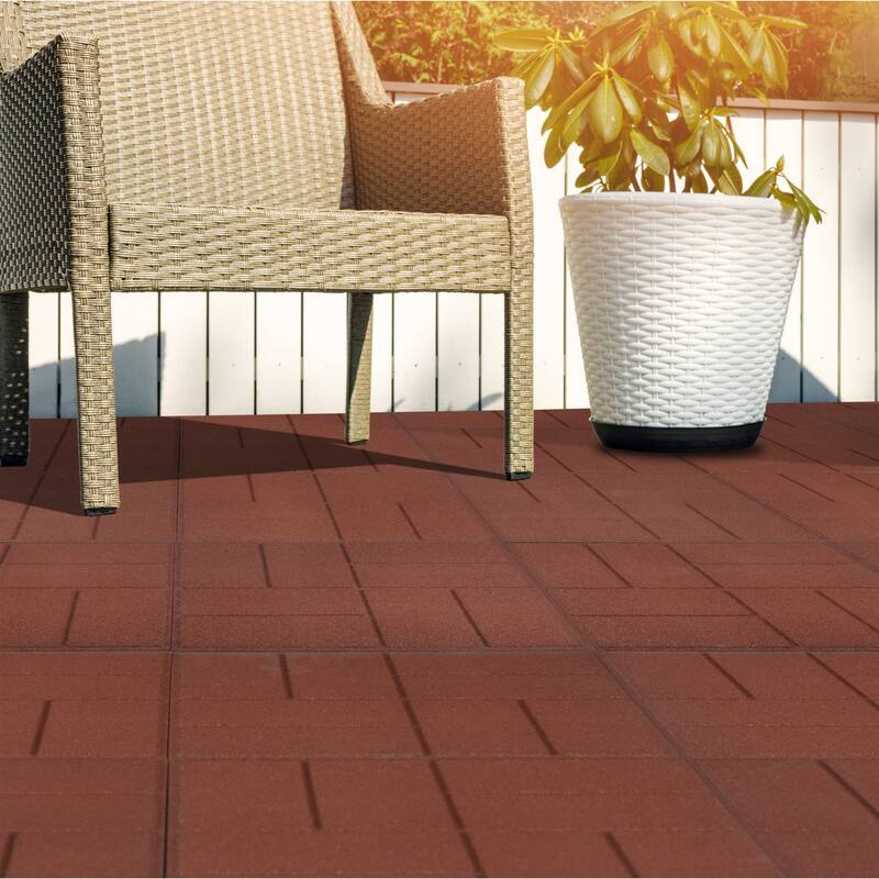 Pure Garden Rubber Deck Tiles 8-Pack - 28SQFT Outdoor Flooring Pavers - Red - Pack of 8
