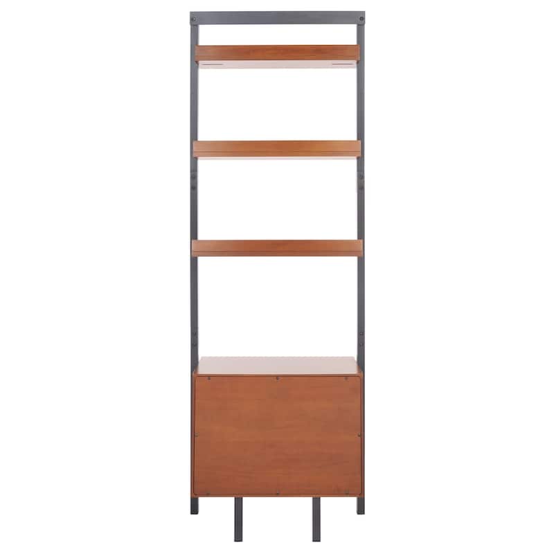 SAFAVIEH Ilianka Natural/Charcoal 3-Shelf 1 Door Etagere - 25" W x 15.4" L x 72" H - 25Wx15Dx72H - Honey Brown/Charcoal