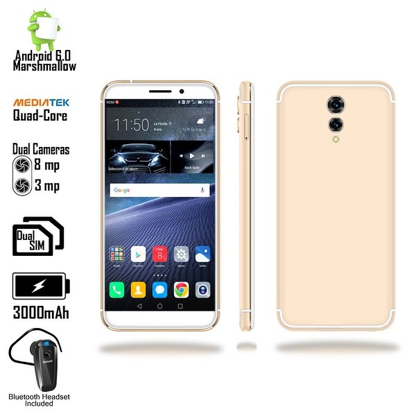 4G LTE GSM Unlocked 5.6" Android SmartPhone by Indigi (4Core @ 1.2GHz + Fingerprint + DualSIM) + Bluetooth Headset