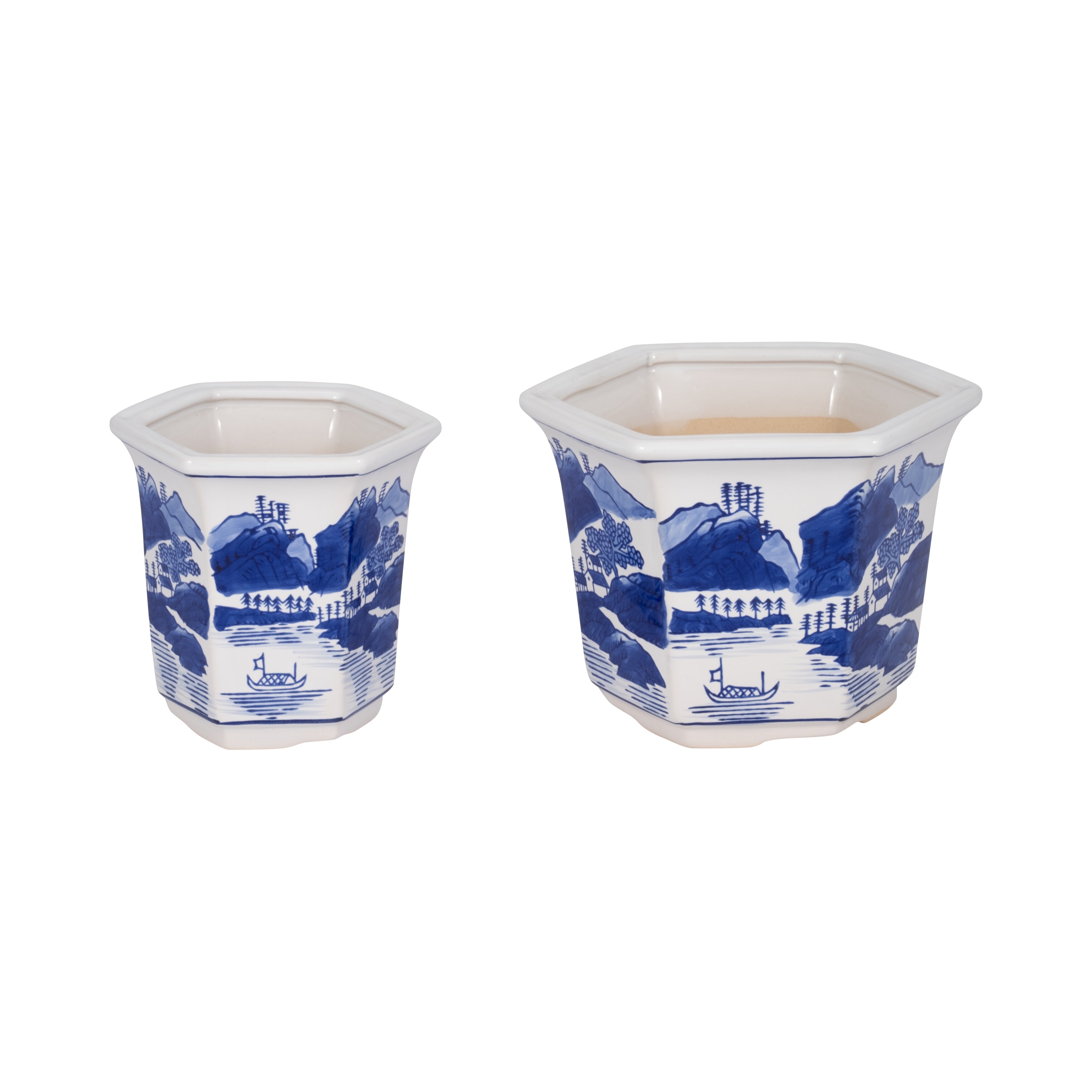 Sagebrook Home's Ceramic Set of 2 Fluted Chinoiserie Planters, Exquisite  Blue and White, Perfect for Home Decor - 8
