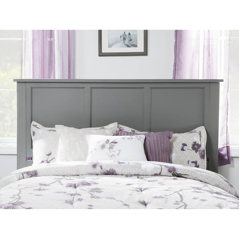 King Size Platform Bed with Footboard & Charger - Low Profile Solid Wood Bed Frame - Grey Finish