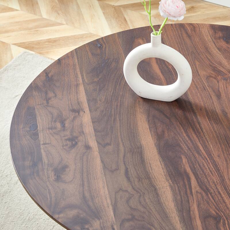 7 Piece Dining Table Set, Kitchen Dining Table Set for 6, Modern Round Wooden Dining Table & Fabric Dining Chairs Set for 6