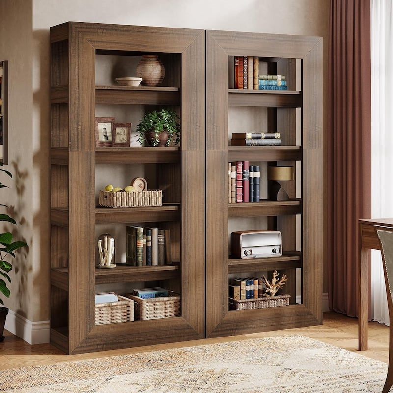 70.9 Inches Tall Bookcase, 5-Tier Bookshelf, Wooden Open Book Shelf - 2 PCS