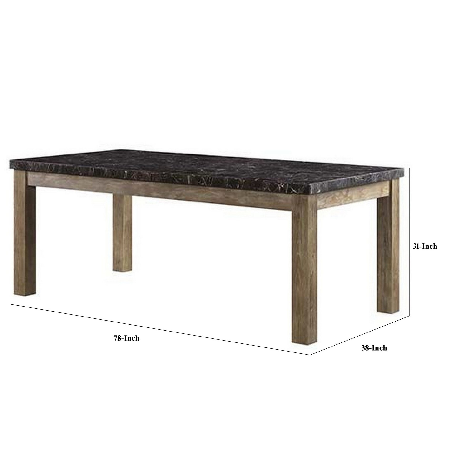 Lui 78 Inch Modern Dining Table Marble Top Wood Legs Black Oak