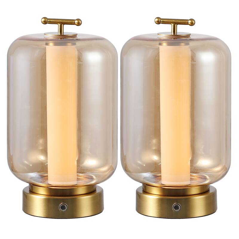 10.75" Lantern Rechargeable/Cordless Dimmable Integrated LED Table Lamp, Touch Sensor (Set of 2) - 10.75
