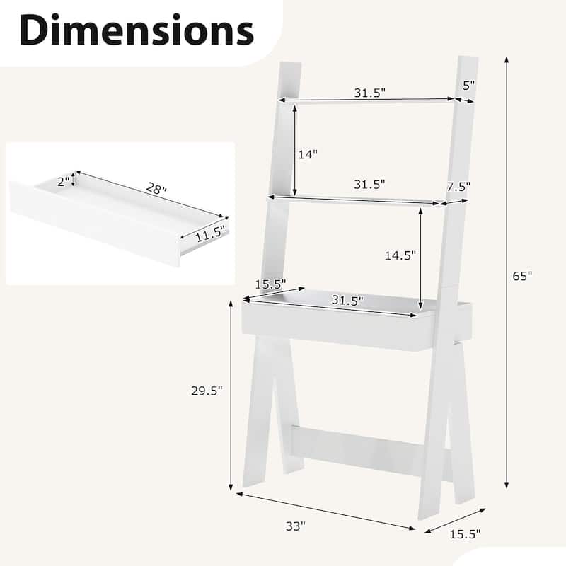 Costway Home Office Ladder Desk Wall-Leaning Laptop Workstation with