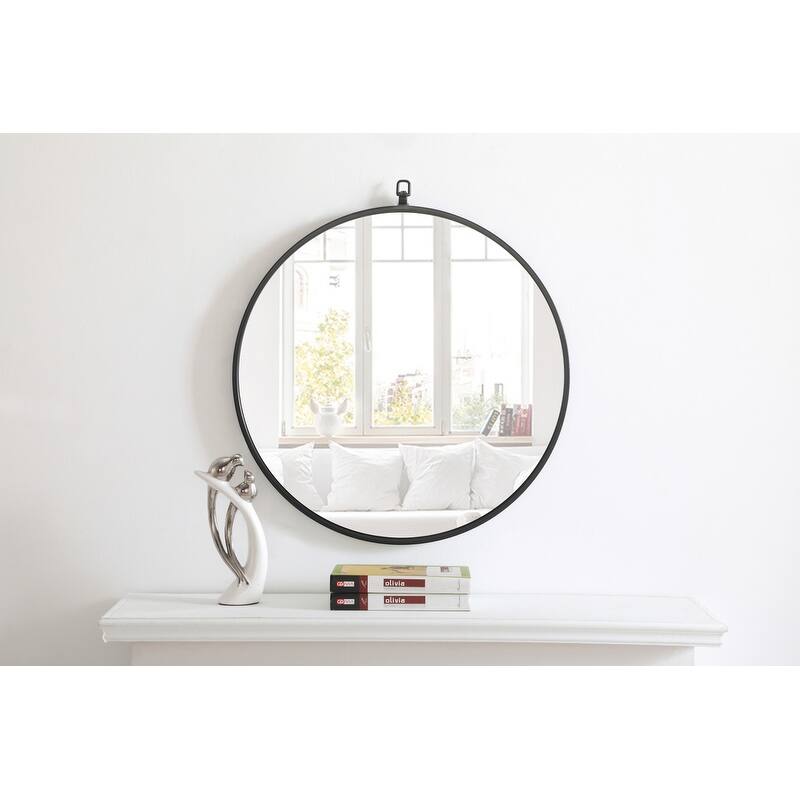 Strick & Bolton Patti Metal 24-inch Round Mirror with Decorative Hook
