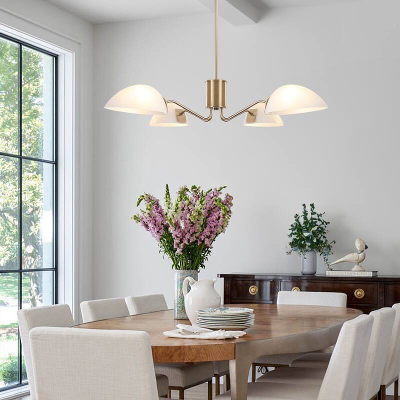 4-Light Hanging Island Linear Chandelier Lighting Fixture with Glass Shade for Dining Room Kitchen Island