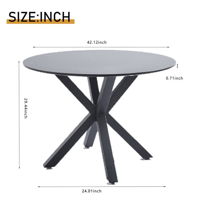 42 Inch Dining Table With Round Table Top and Steel Cross Legs - 29"H x 42"L x 42"W