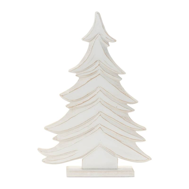 Layered Wooden Pine Tree Christmas Decorations - 17" - White - Set of 2