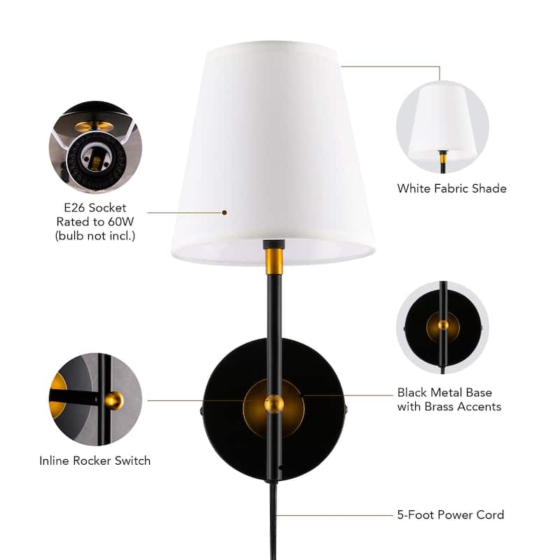 CO-Z 1-Light Wall Sconce Bathroom Vanity Light w White Fabric Shade