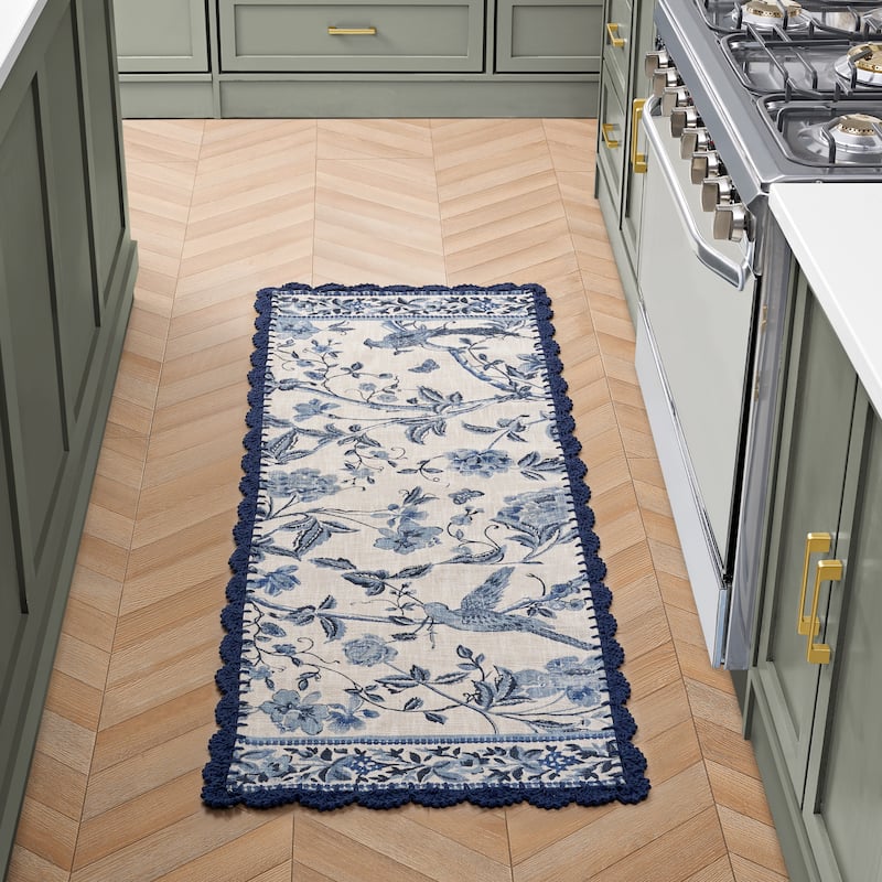 Laura Ashley Cotton Slub Crochet Border Rugs - 1'8" x 5' - Indigo