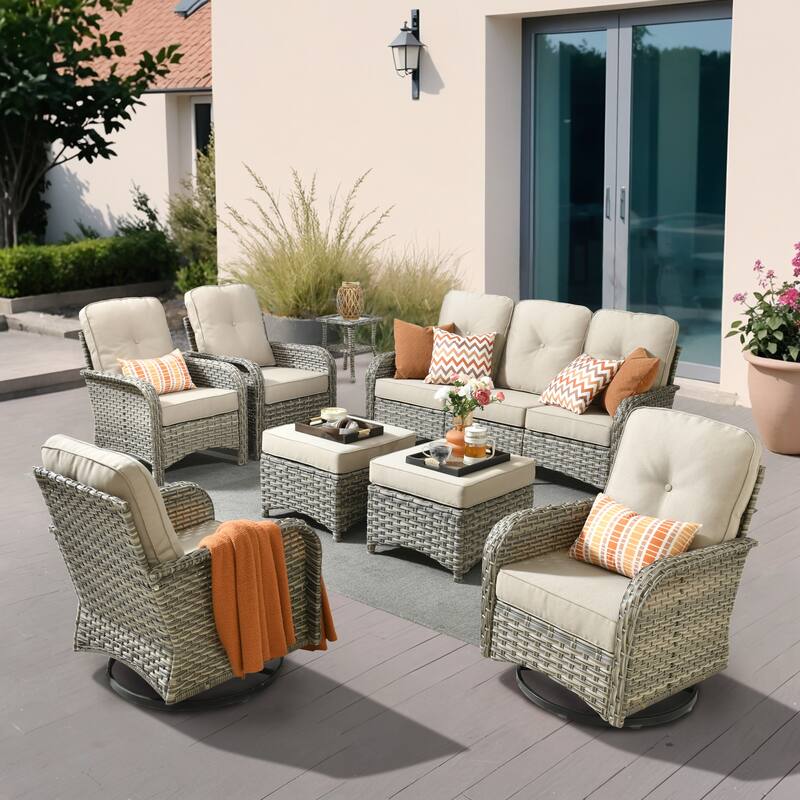 OVIOS 8-piece Patio Wicker Conversation Furniture Set With ottomans