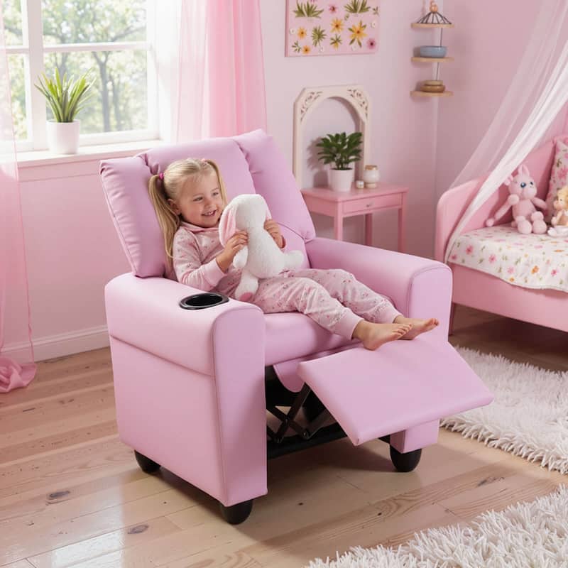 Costway Kids Recliner Chair with Cup Holder & Side Pocket Adjustable