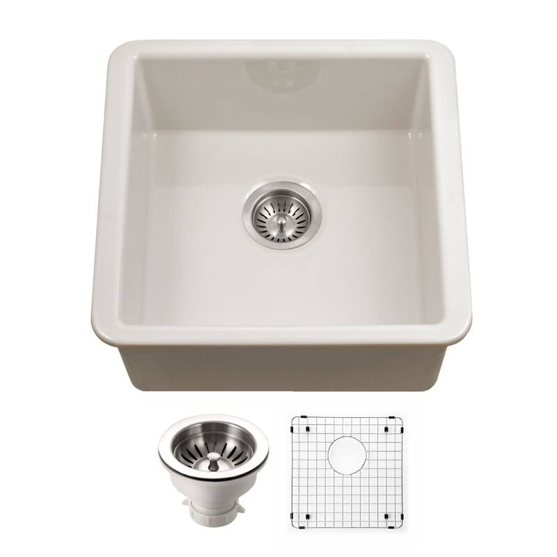 Houzer PTB-2020-C Platus 19-1/8" Undermount Single Basin Fireclay Bar - Biscuit