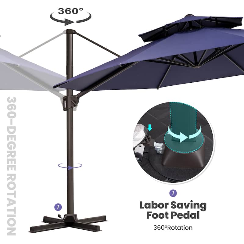 11.5-foot Outdoor Round Cantilever Umbrella Patio Offset Umbrella with No Base