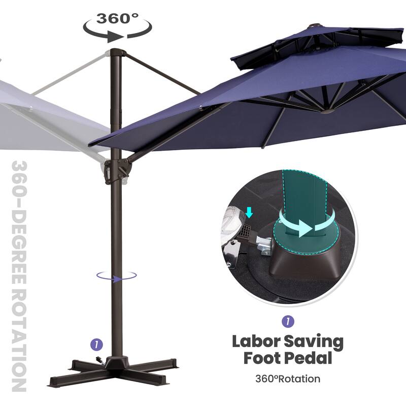 11.5 ft Round Patio Cantilever Offset Umbrella with 360-degree Rotation