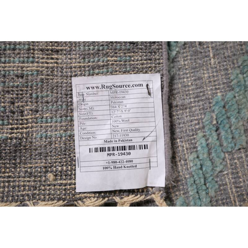Grey Blue Moroccan Abstract Area Rug Hand-Knotted Wool Carpet - 9'0"x 12'7"