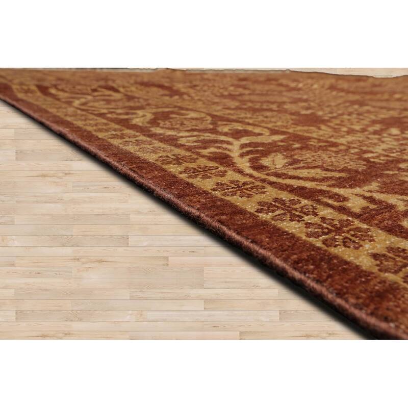 Hand Knotted Brown, Tan 100% Wool Traditional Oriental Area Rug - 6' 2'' x 8' 5''