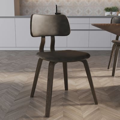Clivo Leather Dining Chair with Open-Back and Poplar Wood Legs for Kitchen or Dining Room Set of 4