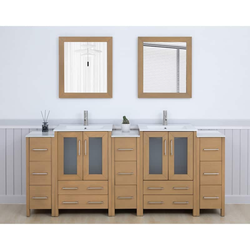 Vanity Art 84-Inch Double Sink Bathroom Vanity Set with Top and Free Mirrors - 84 X 18.1 X 35.8