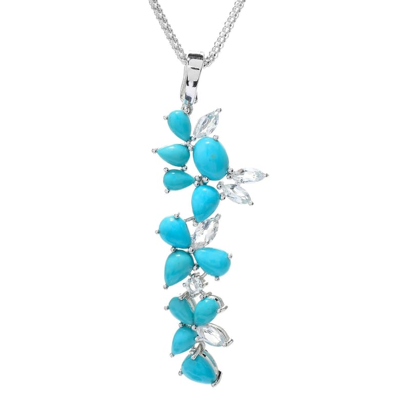 925 Sterling Silver Kingman Turquoise and White Topaz Pendant