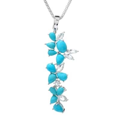 925 Sterling Silver Kingman Turquoise and White Topaz Pendant
