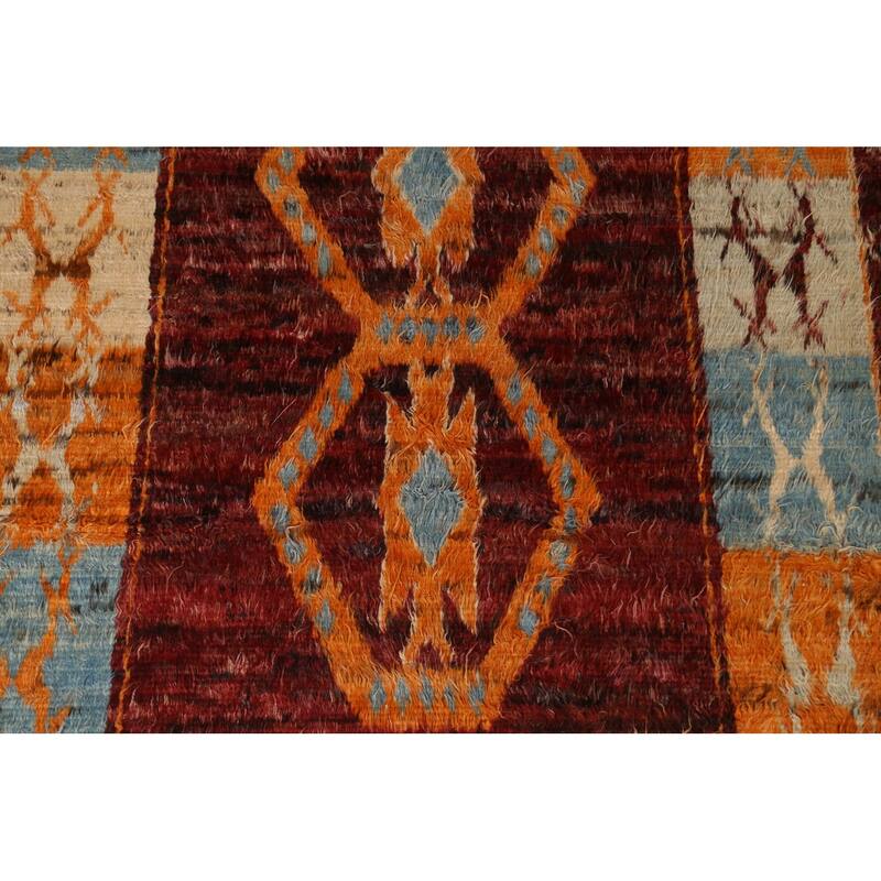 Hand Knotted Oriental 100% Wool Carpet Modern Tribal Red Moroccan Area Rug - 9' 9'' X 7' 0''