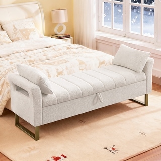 66"W Teddy Storage Bench for Bedroom End of Bed with Arm and Two Pillows