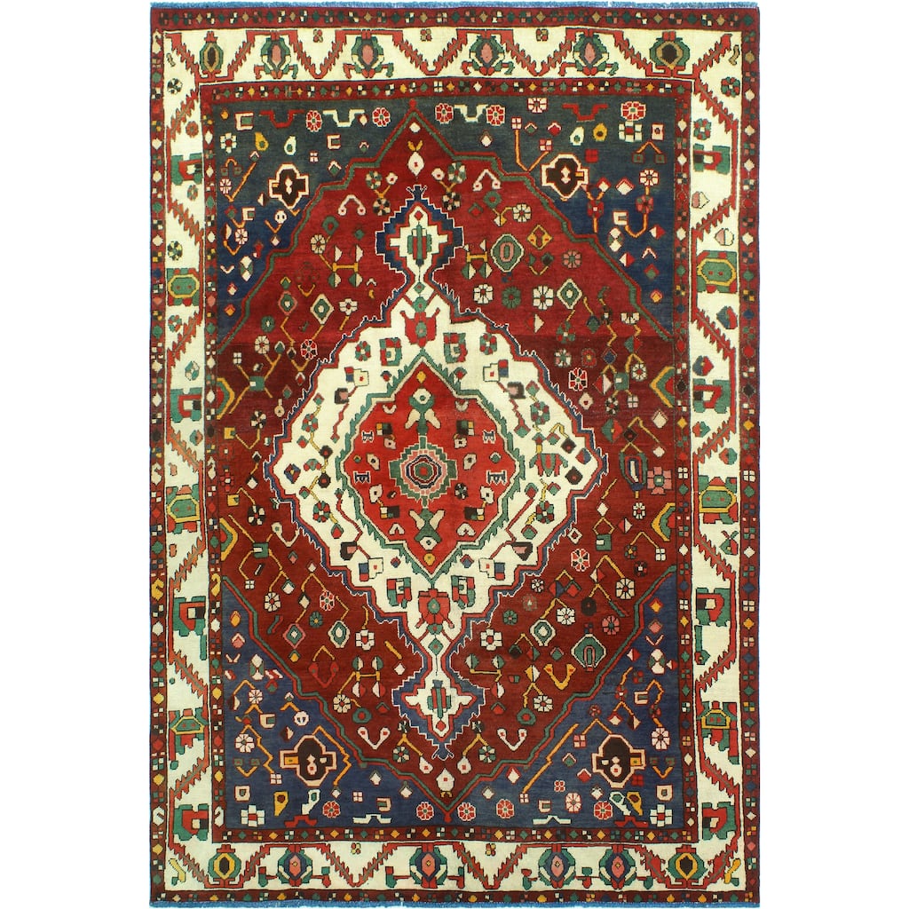 Vintage Distressed Ashar Burgundy/Ivory Rug - 6'2" x 8'11"