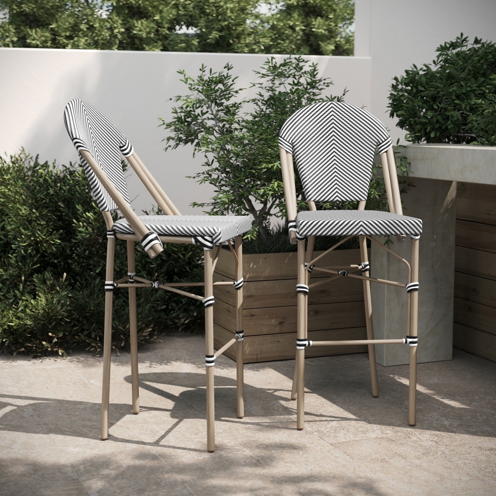 2PK Stacking French Bistro Chair with Metal Frame PE Seat On