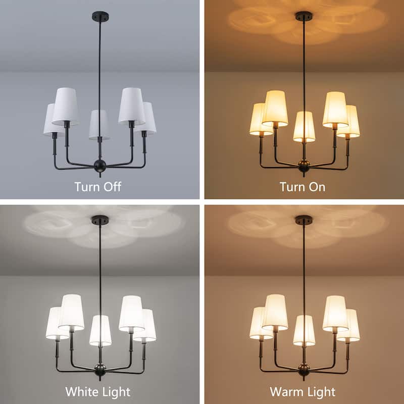 Starsky 5-Light Classic Traditional Chandelier with White Fabric Shades