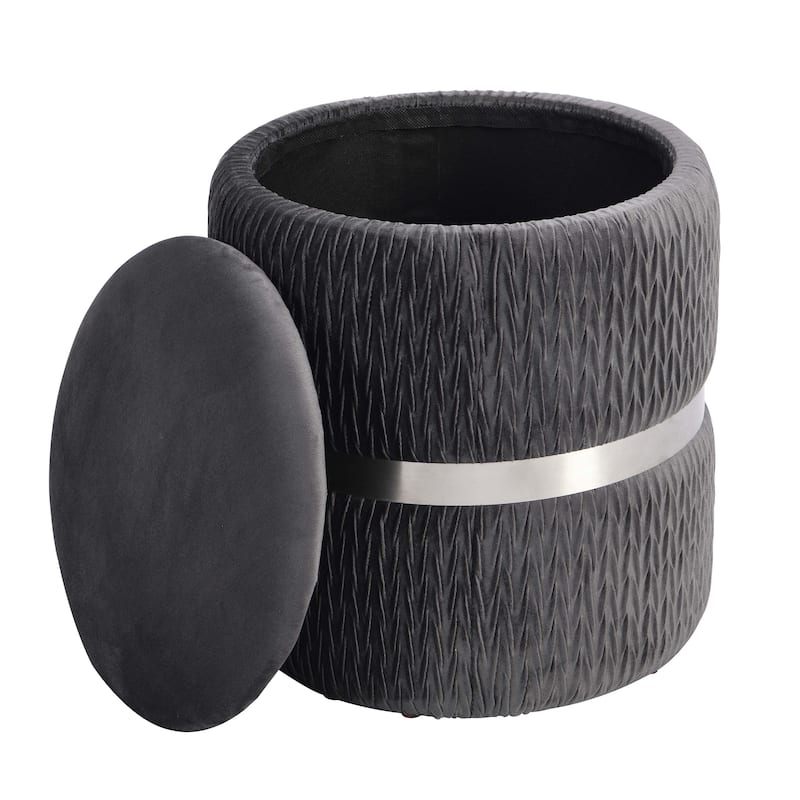 Velvet Ribbed Fabric Round Storage Ottoman