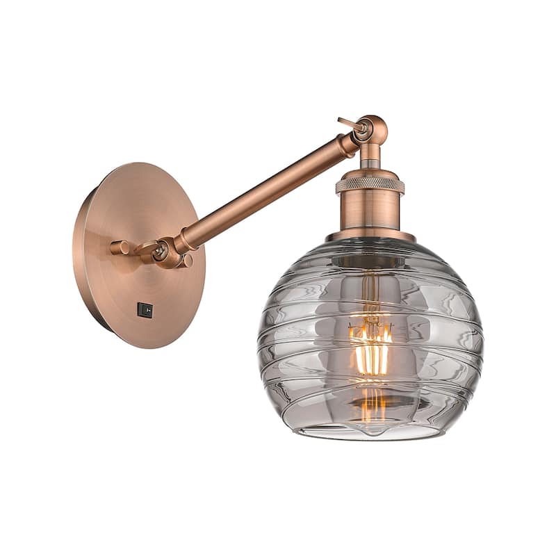Innovations Lighting 317-1W 8 6 Athens Deco Swirl Sconce Athens Deco - Antique Copper / Light Smoke Deco Swirl