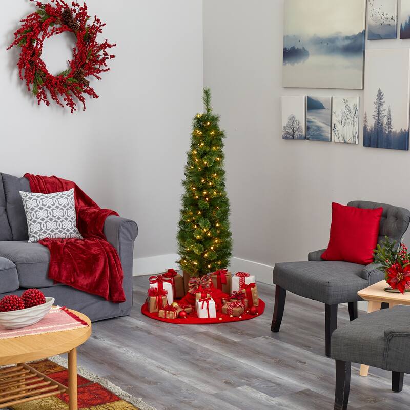 5ft Green Pencil Christmas Tree with Lights - Slim Artificial Holiday Decor - 60