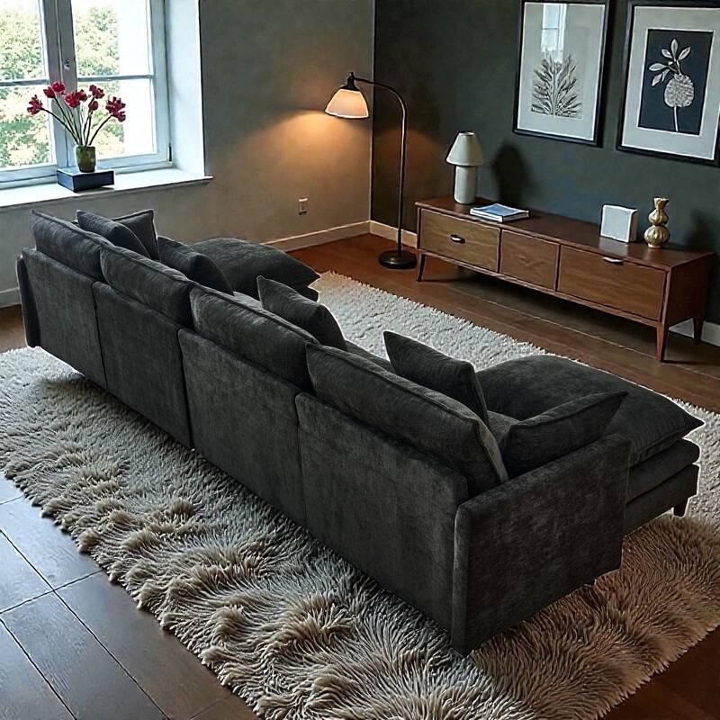 140.9" U-Shaped Modular Sectional Sofa with 2 Ottomans, Chenille Upholstery, Deep Seat Couch for Living Room
