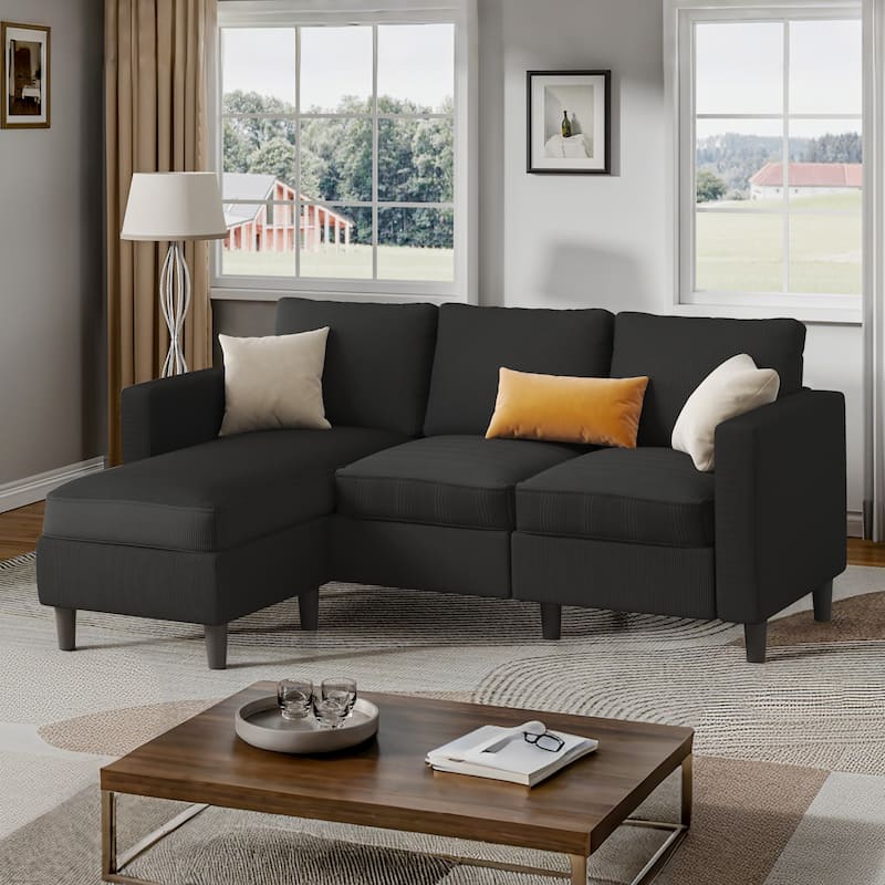 Futzca 74" Convertible Sectional Sofa Couch, Small L-Shaped Sofa - Black