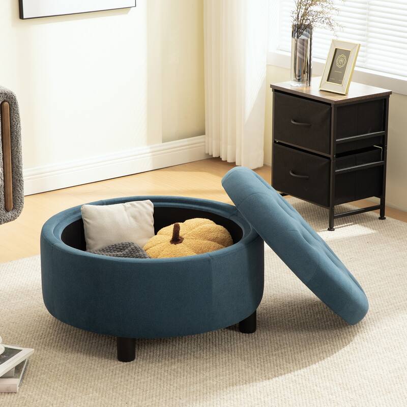 29.33''W Modern Round Ottoman with Storage Space,Reversible Top With Tray
