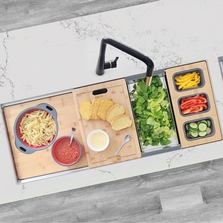 STYLISH 45 inch Stainless Steel 16G Workstation Undermount Kitchen Sink - Brushed Stainless Steel - 45" x 19" x 10"
