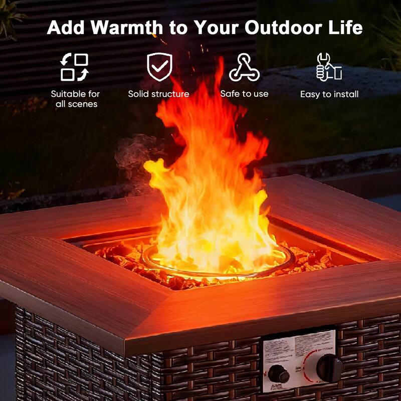 Meyreso 3-Piece Wicker Patio Conversation Set with Fire Pit & Plush 4.5" Olefin Cushions