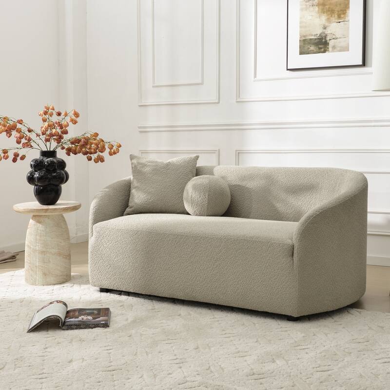 KINWELL 68" W Upholstered Sherpa Boucle Loveseat with 2 Pillows - 2-Seater - Oatmeal