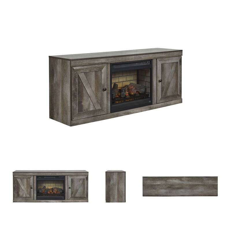 Signature Design by Ashley Wynnlow Gray 60" TV Stand for TVs up to 69" with Electric Fireplace - 60"W x 15.5"D x 24.5"H