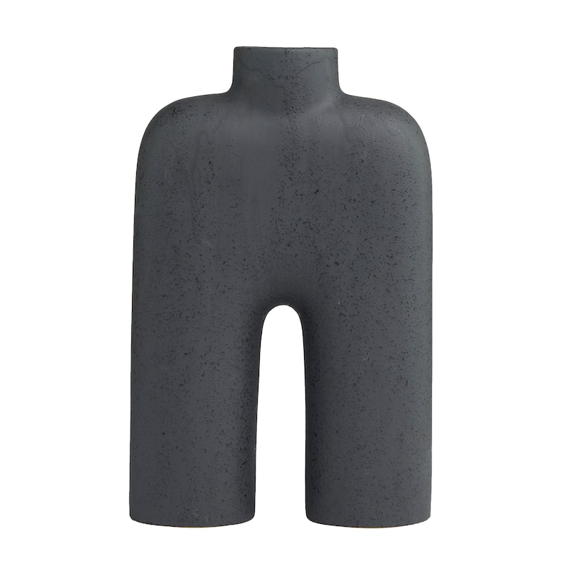 Black Ceramic Arched Abstract Decorative Vase - 9"W, 13"H