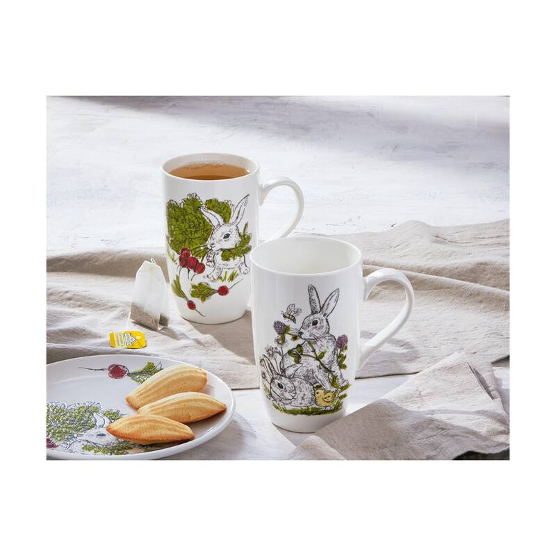Easter Bunny Rabbit in Clover Tall Coffee Tea Mug White Bone China Dishwasher Safe, 18 oz.