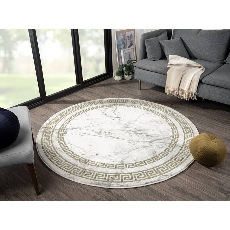 Brooklyn Collection Abstract Grey/Gold Border Area Rug