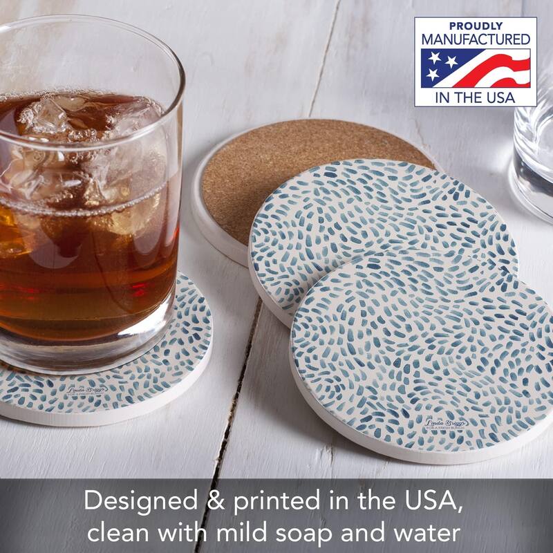 Drift Marks Round Absorbent Stone Coaster 4 Pack with Protective Cork Backing Manufactured in The USA